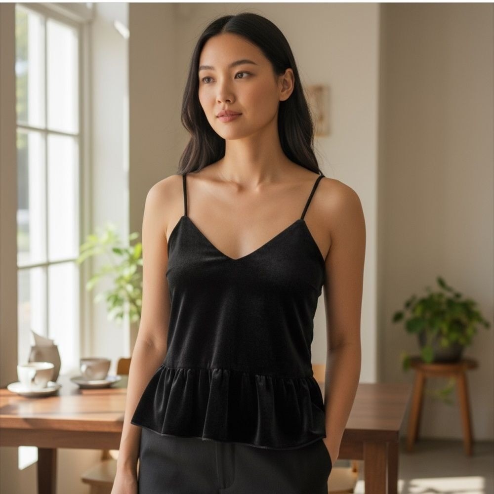 J.Crew Black Velvet Peplum Glam Solid Cami, 6